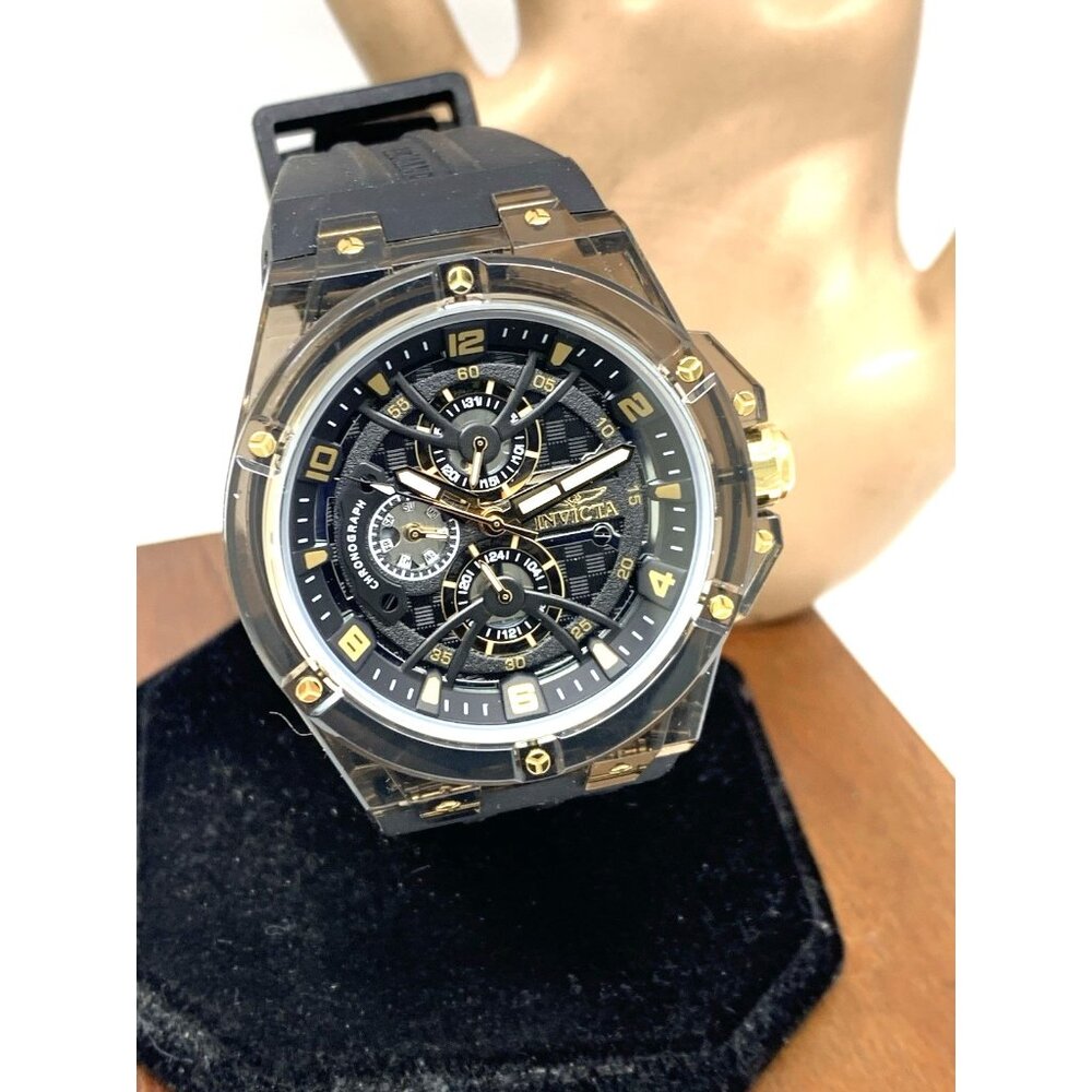 Invicta Men's Watch 48807 Racing Saphirex Quartz Gold Black Rubber Band 46mm